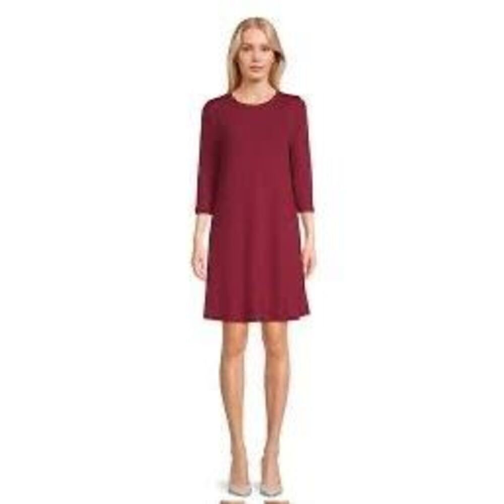 J Jill Women’s Size Large Bell Sleeve Sheath Dress Burgundy Red Knee Length NWT